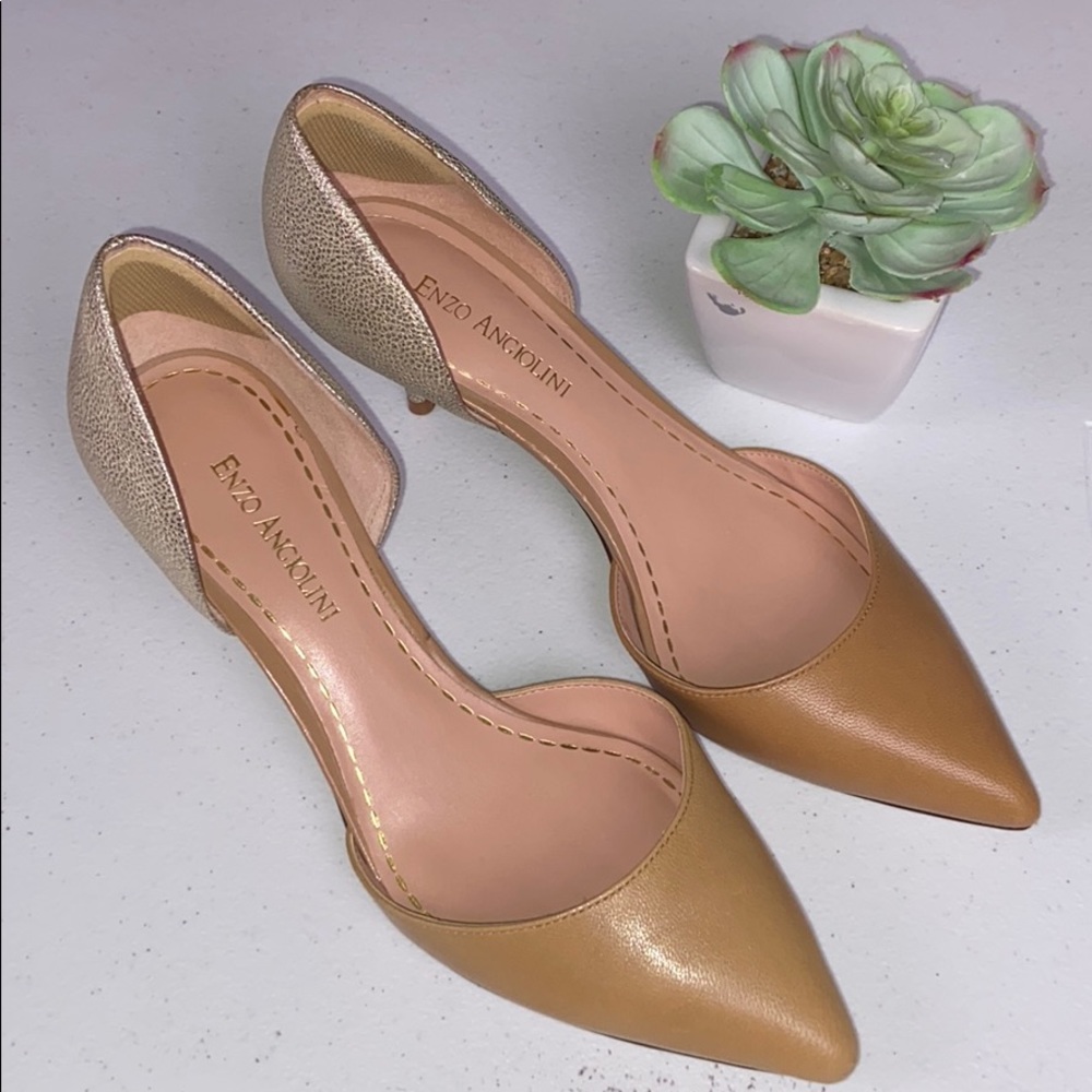 Enzo Angiolini I Tan & Gold Low Stilettos Size 8M